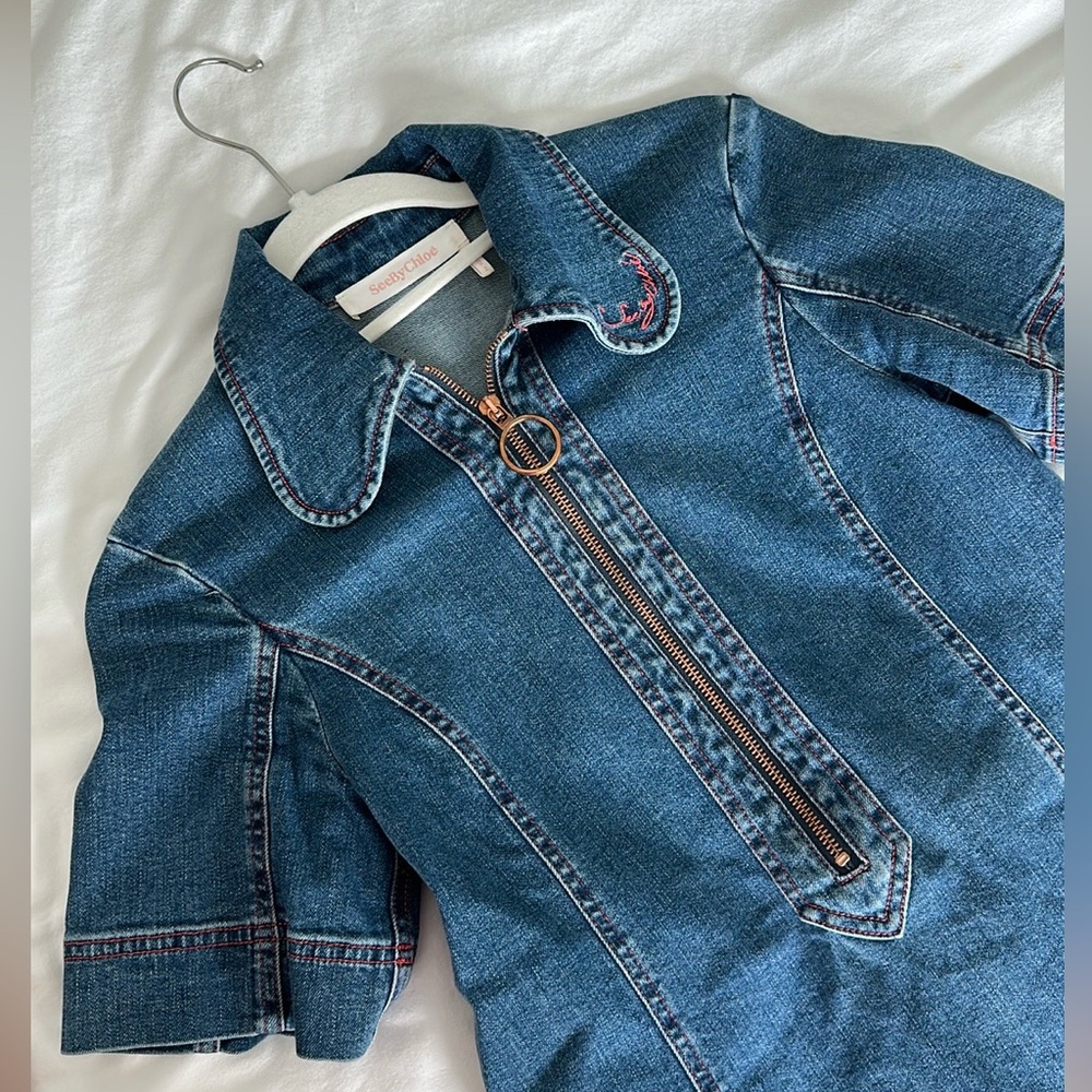 See by Chloé Dark Wash Denim Zip Front Mini Dress - Picture 4 of 4